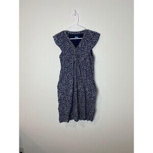 J McLaughlin Dress Womens Small Blue White Paisley Cotton Flutter Sleeve Pocket